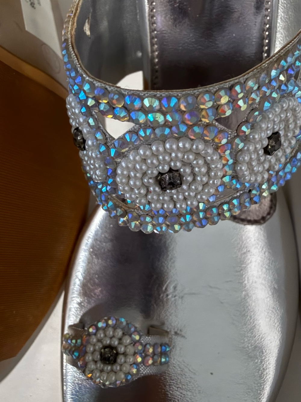 Silver Pearl & Crystal Embellished Women's Sandals